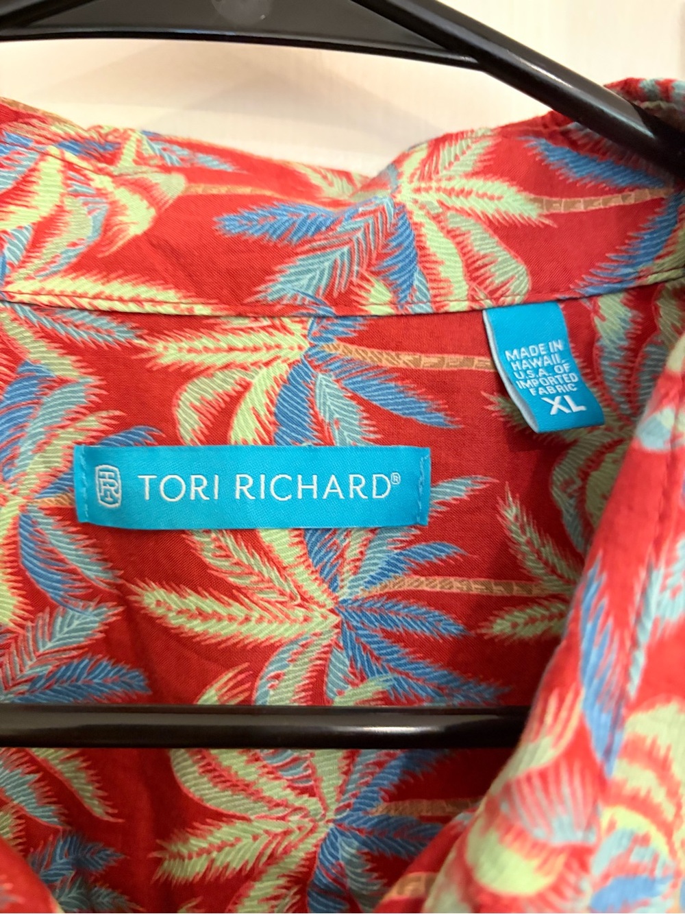 Tori Richard Hawaiian Shirt Mens XL Red Blue Palm Tree Cotton Lawn - Picture 4 of 7